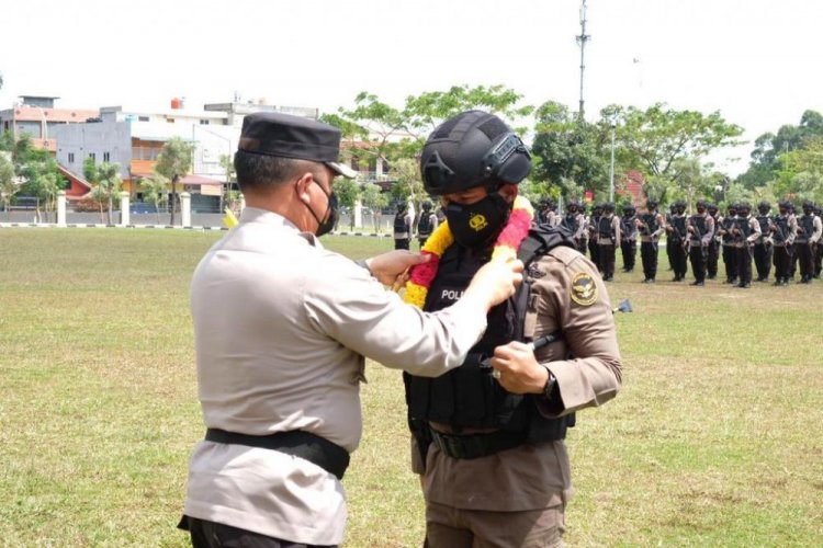 Kapolda Riau Sambut Kepulangan 100 Personel Brimob BKO Polda Papua