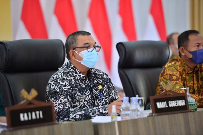 Koordinasi Evaluasi Penerapan PPKM IV di Luar Jawa Secara Virtual Dihadiri Oleh Wagubri